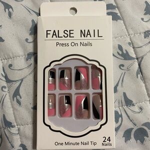 Pink and Black Sparkle Fake Press On Nails